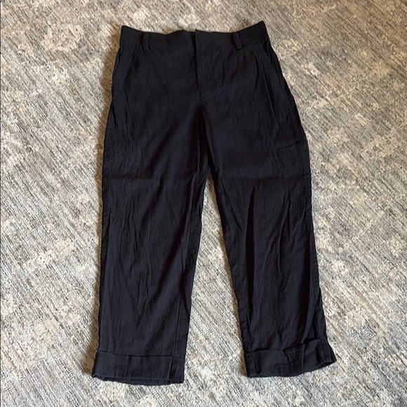 Vince Black Cargo Pants Straight Leg - linen blend - size medium- elastic waist - Picture 1 of 6